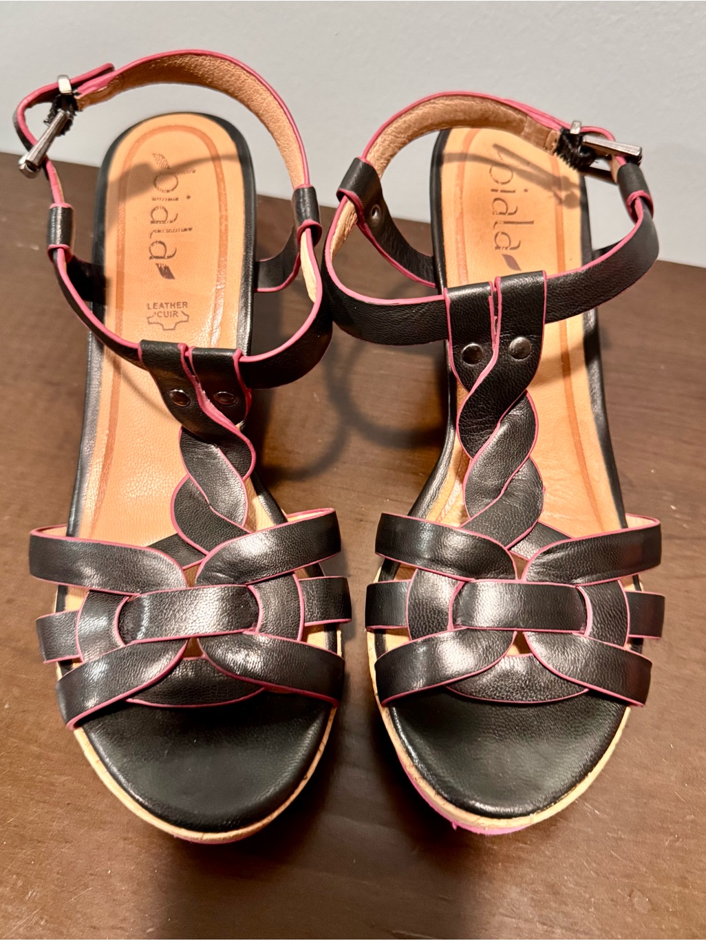 Biala Black Sandals With Pink Trim Women’s Ankle-Strap Style